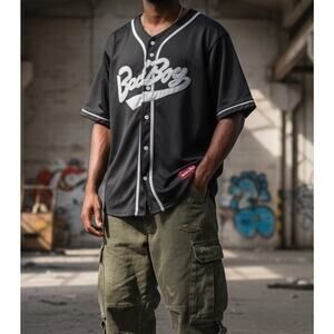 Bad Boy Invisible Bully Biggie Smalls 72 Black Baseball Button Front Jersey Sz L